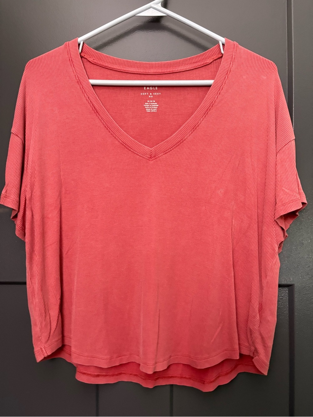 American Eagle Outfitters Coral V-Neck Short Sleeve Top